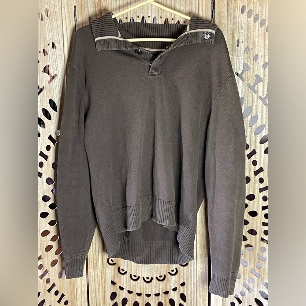 RedHead Men’s Sweater Brown Quarter Button Collar Knit Pullover 100%Cotton Large
